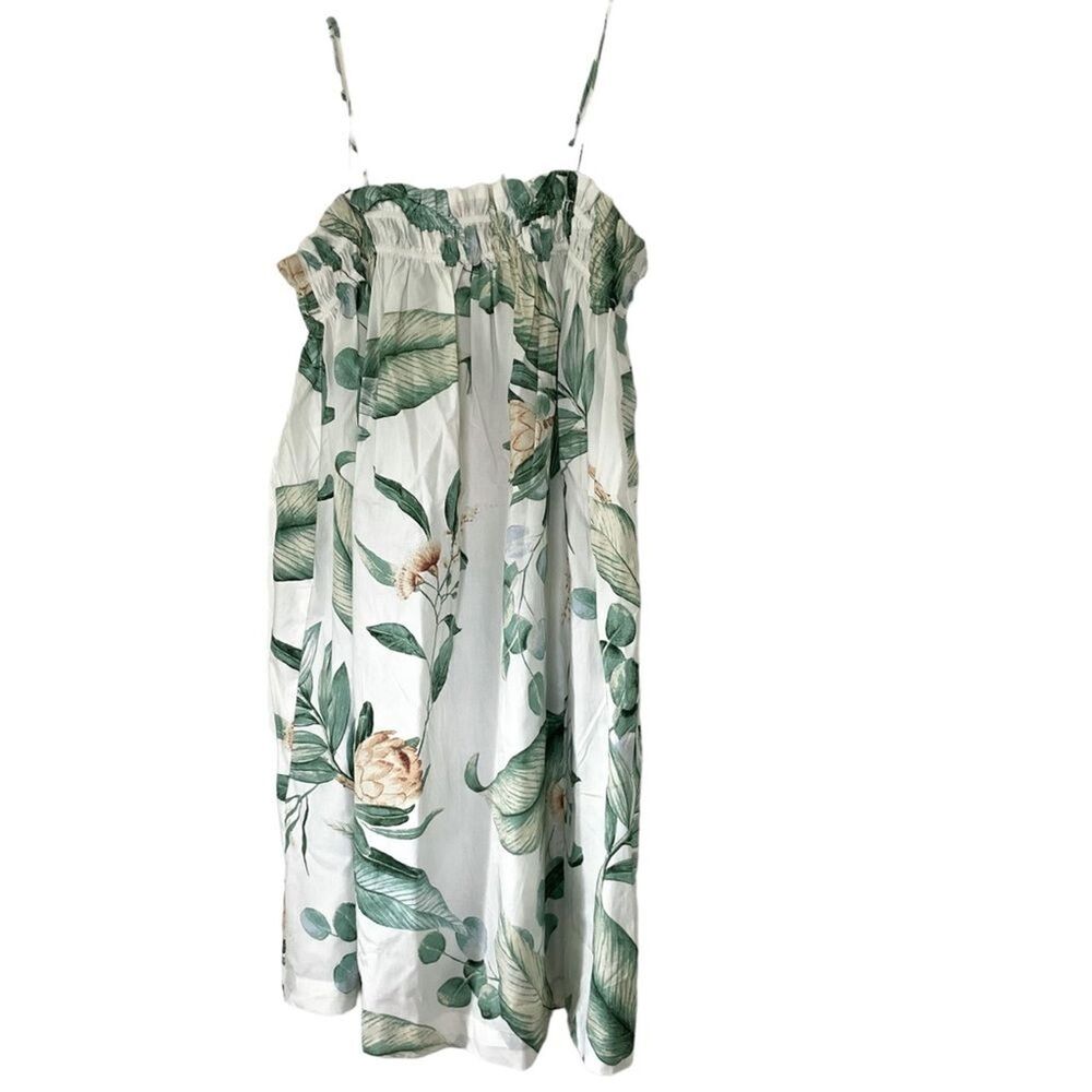 H&M Tropical Print Mini Dress XS White Green Cotton Summer Vacation